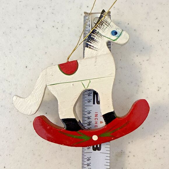 Vtg Wooden Christmas Ornament 8 Lot Rocking Horse Nutcracker Bell Bear Tree - Picture 8 of 16